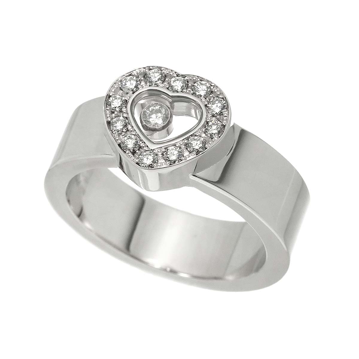 Happy Diamond Heart Ring 18K WG 750 Size6-6.25(US)
