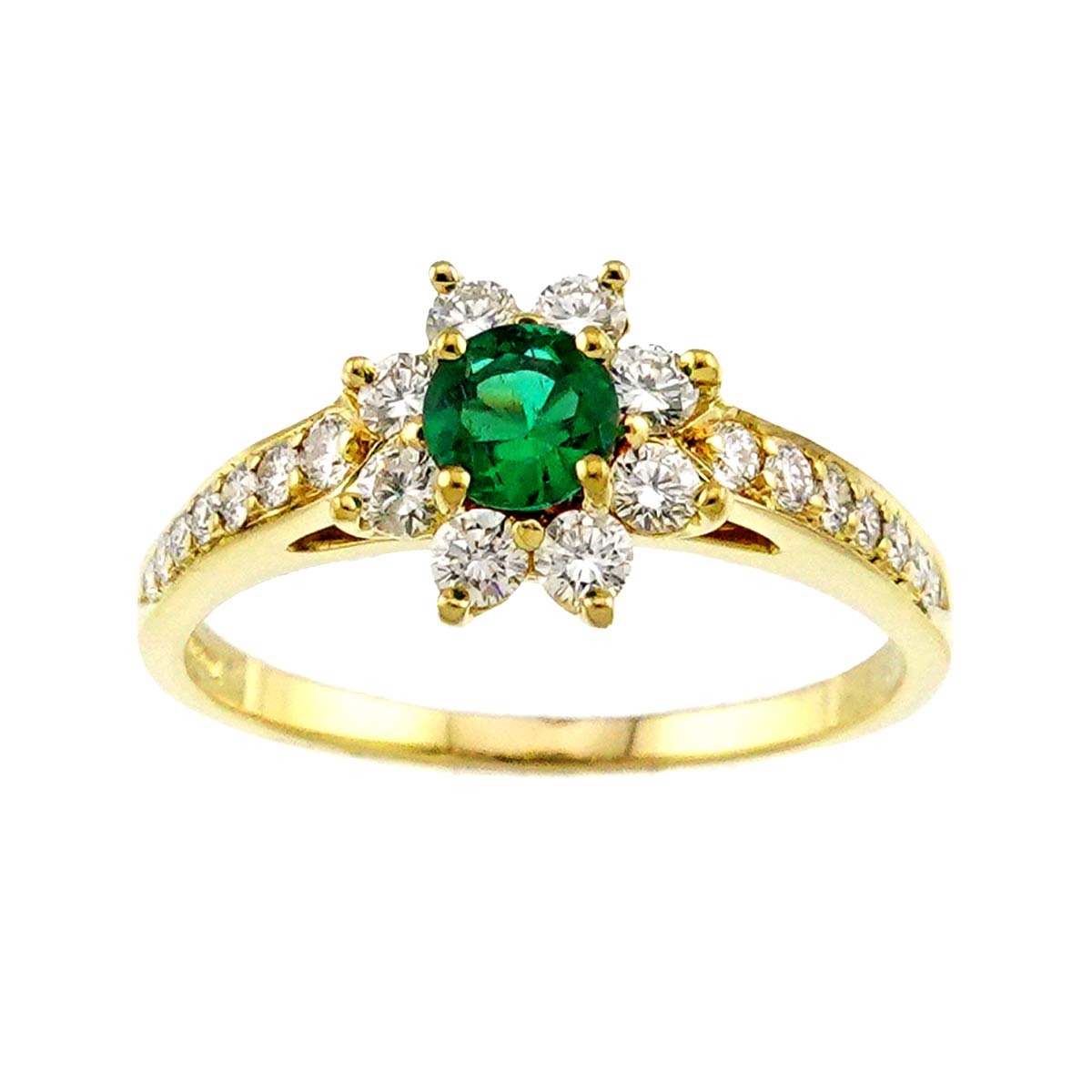 Emerald Diamond Ring 18K Yellow Gold 750 Size6(US)