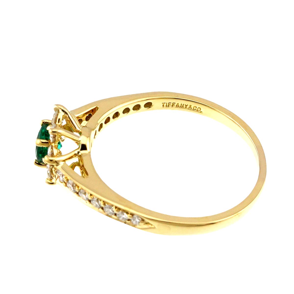 Emerald Diamond Ring 18K Yellow Gold 750 Size6(US)