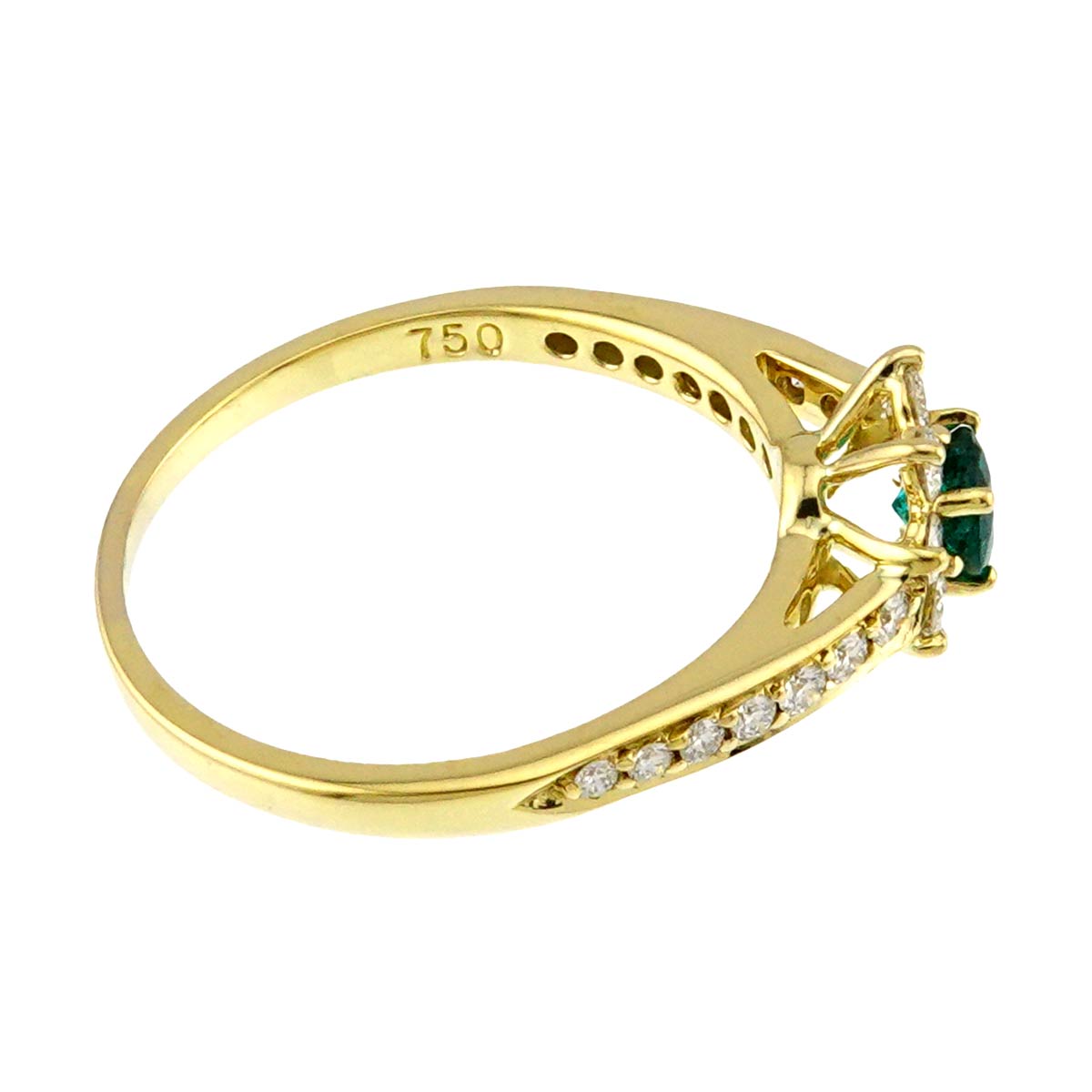 Emerald Diamond Ring 18K Yellow Gold 750 Size6(US)