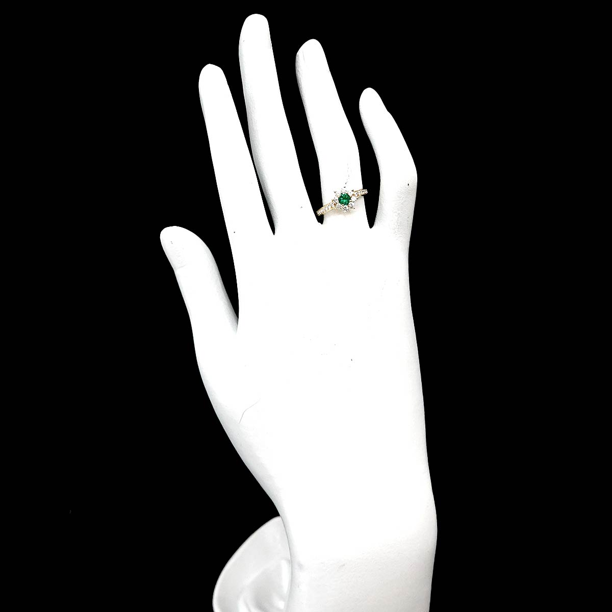 Emerald Diamond Ring 18K Yellow Gold 750 Size6(US)
