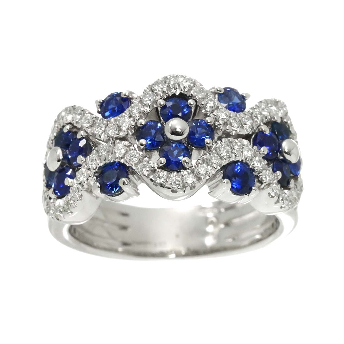 Sapphire Diamond Ring 18K WG 750 Size5.75-6(US)
