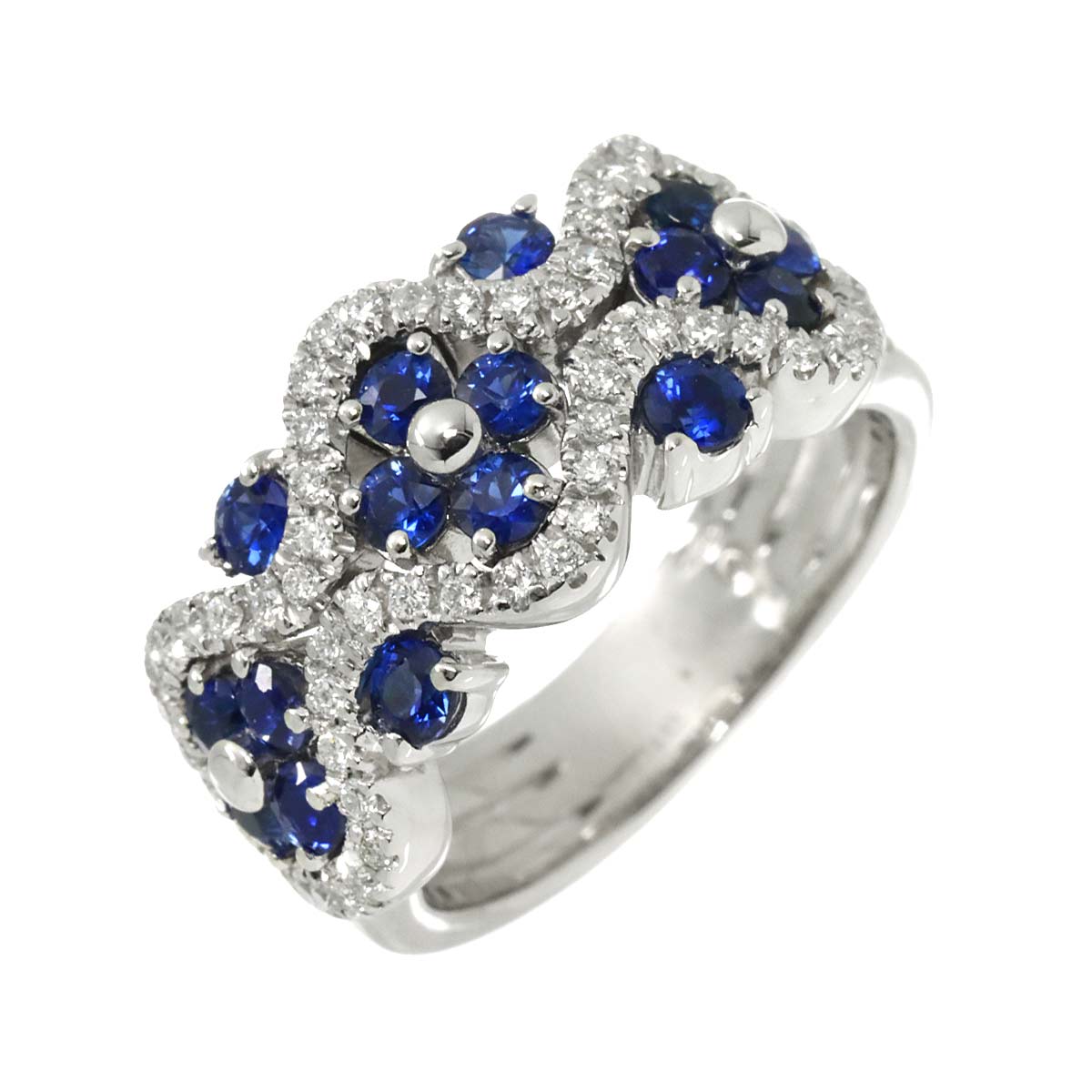 Sapphire Diamond Ring 18K WG 750 Size5.75-6(US)