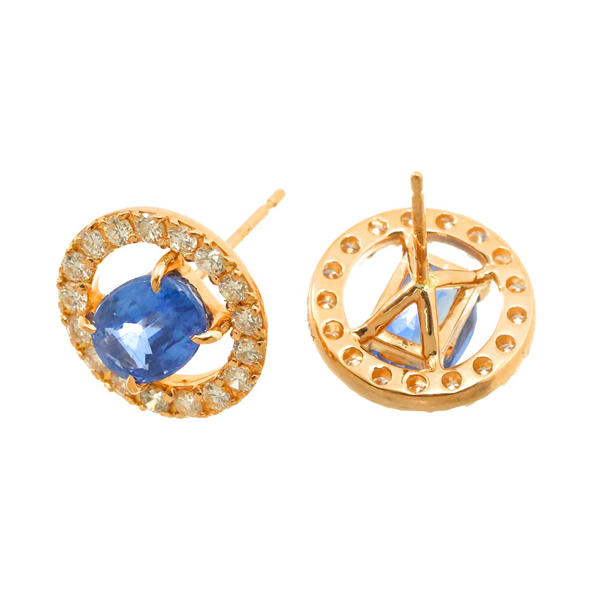 Sapphire 1.08ct/1.05c Diamond 0.28ct/0.28ct Earrings Pierced 18K PG 750