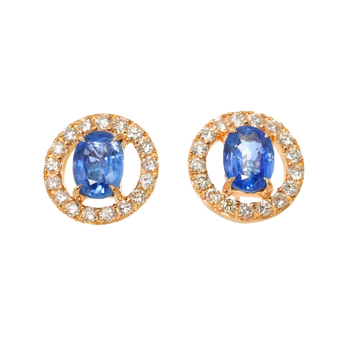 Sapphire 1.08ct/1.05c Diamond 0.28ct/0.28ct Earrings Pierced 18K PG 750