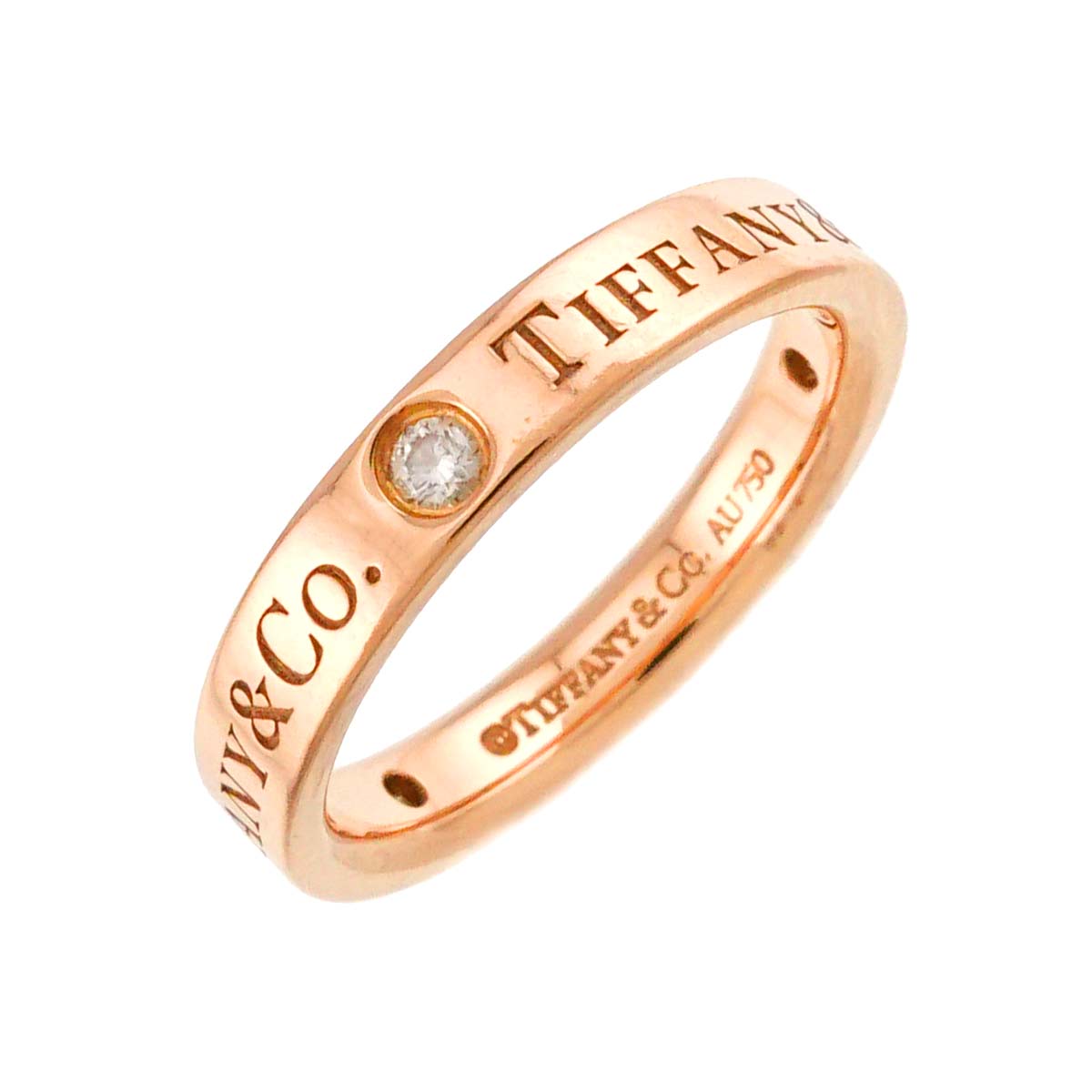 Diamond 3P band Ring 18K Pink Gold 750 Size:3.25(US)