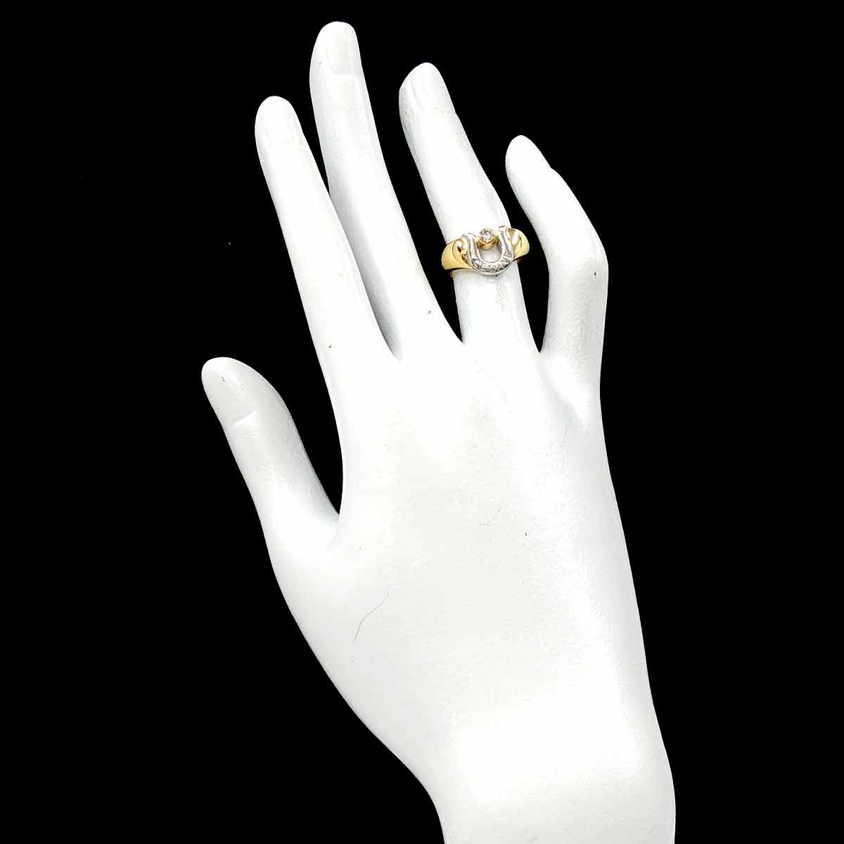 Horseshoe Diamond 0.11ct Ring 18K YG 750 Pt size4.75-5(US)