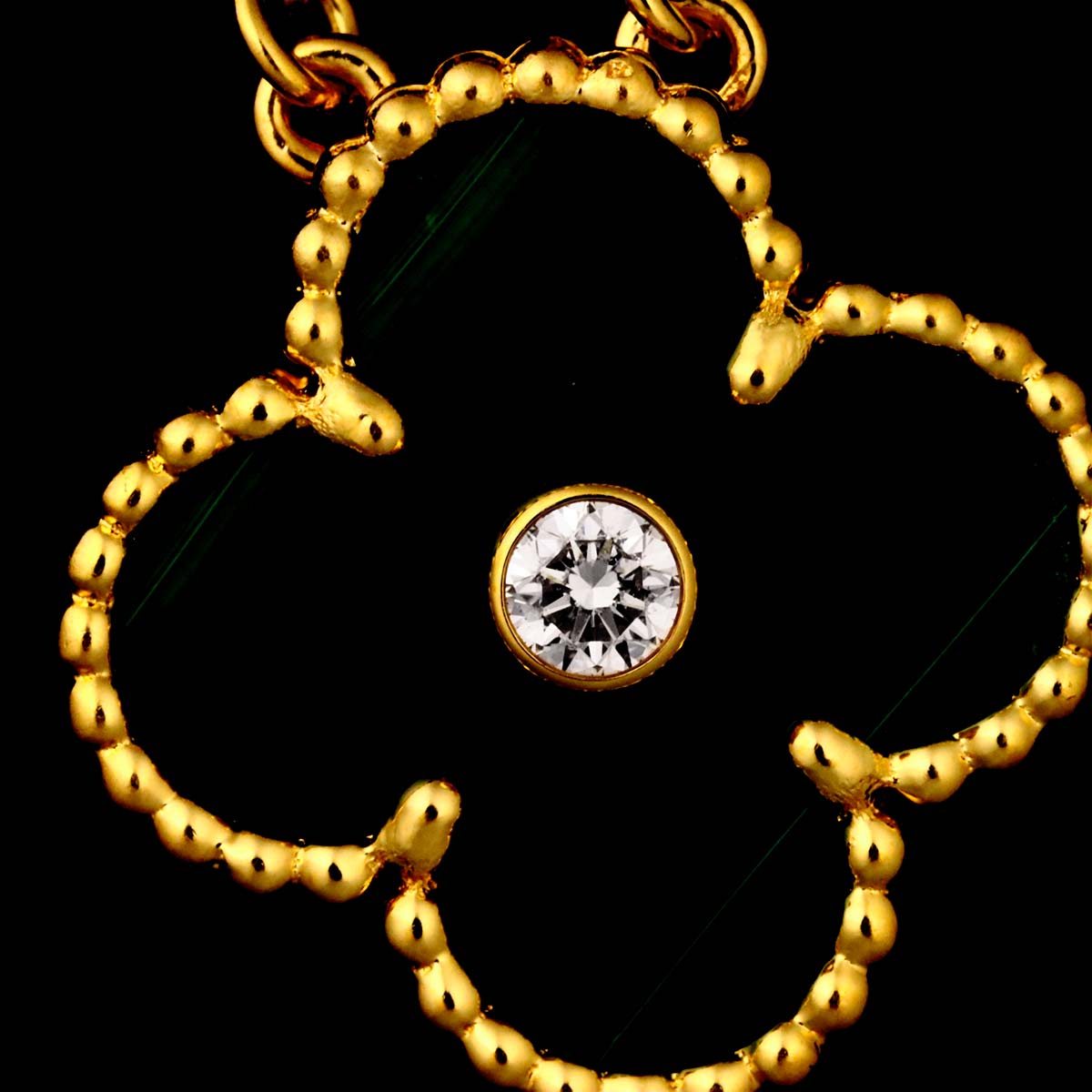 Vintage Alhambra Malachite Diamond Necklace 18K YG 750