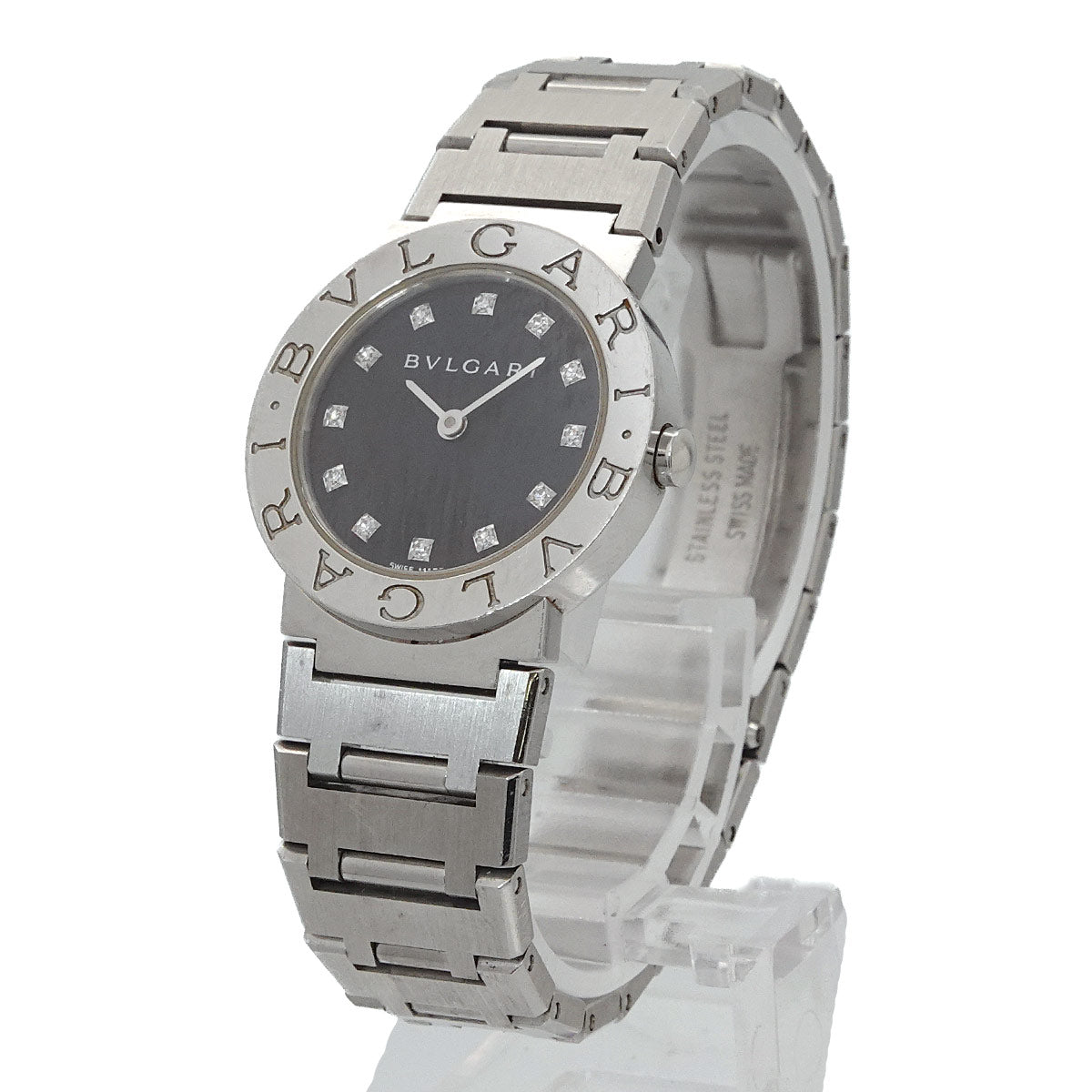 BVLGARIBVLGARI BB26SS 12P Diamond Quartz Black Dial Ladies