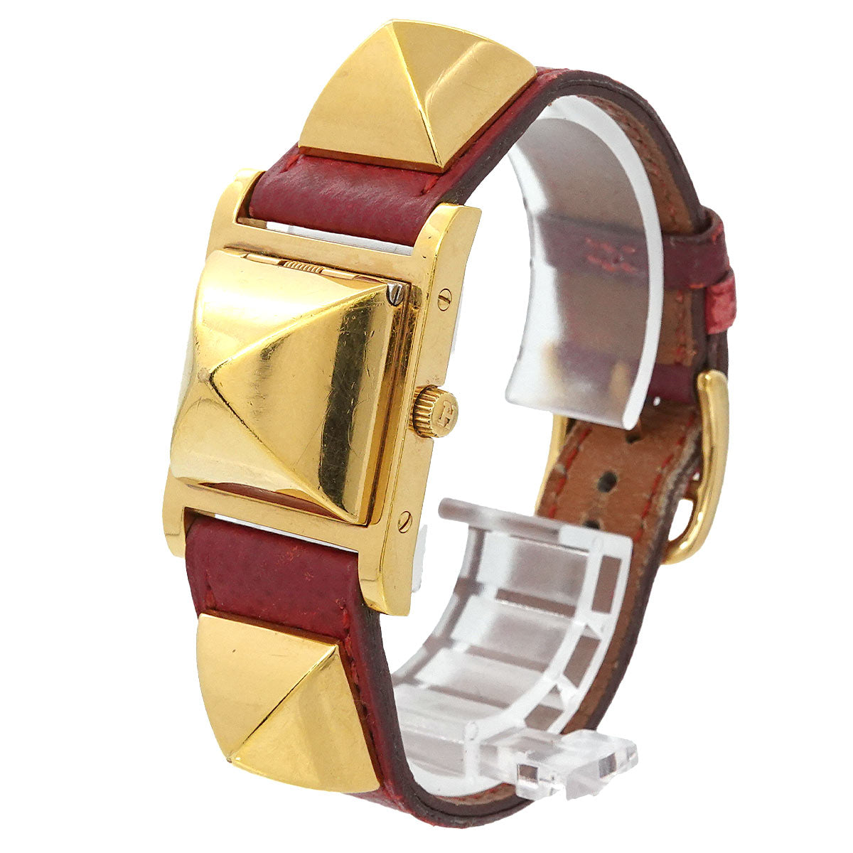 Medor Vintage pyramid Gold studs Quartz White Dial Ladies