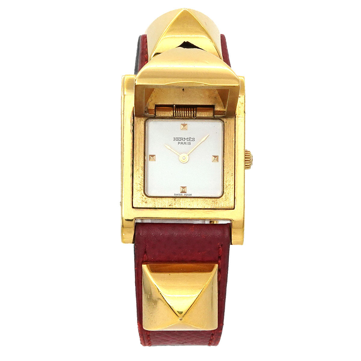 Medor Vintage pyramid Gold studs Quartz White Dial Ladies