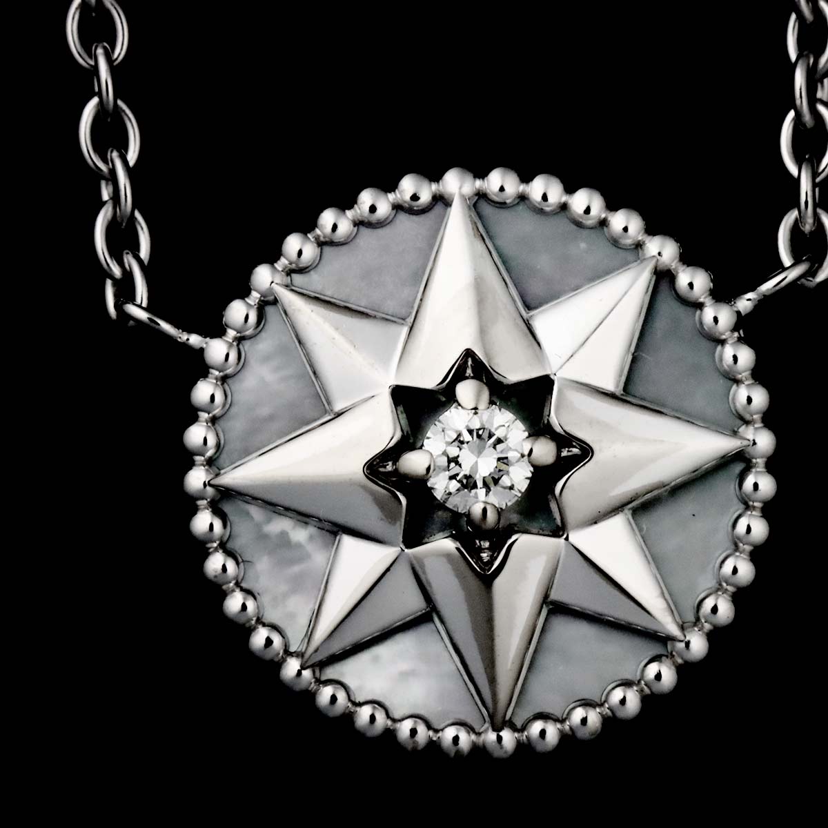 Rose des Vents MOP Diamond Necklace 18K WG White Gold 750