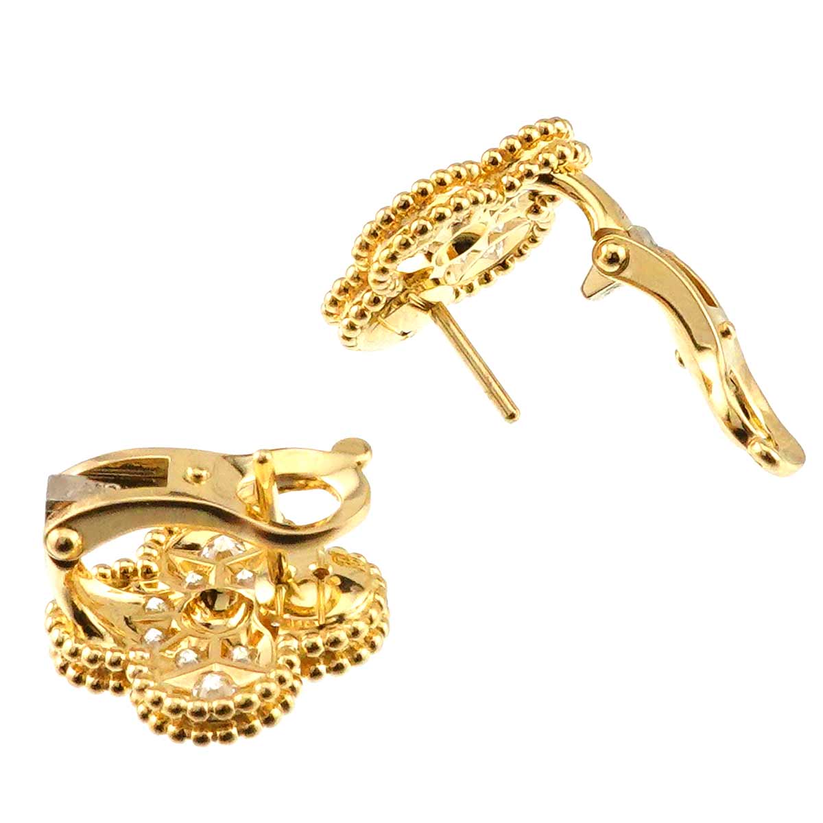 Vintage Alhambra Diamond Earrings Pierced 18K YG 750