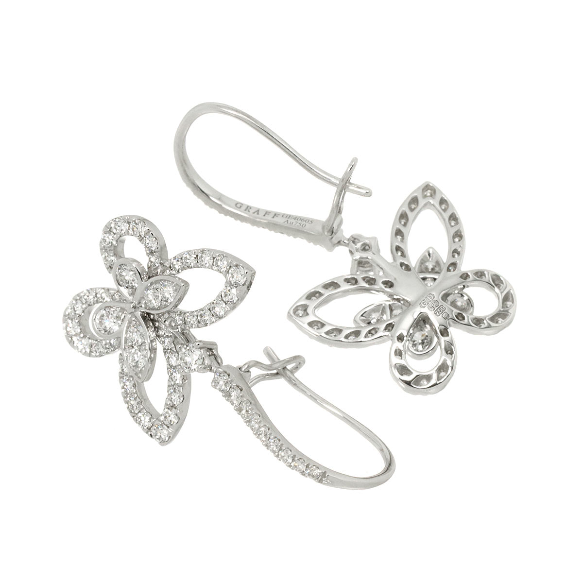 Butterfly Diamond Drop Earrings Pierced 18K WG 750