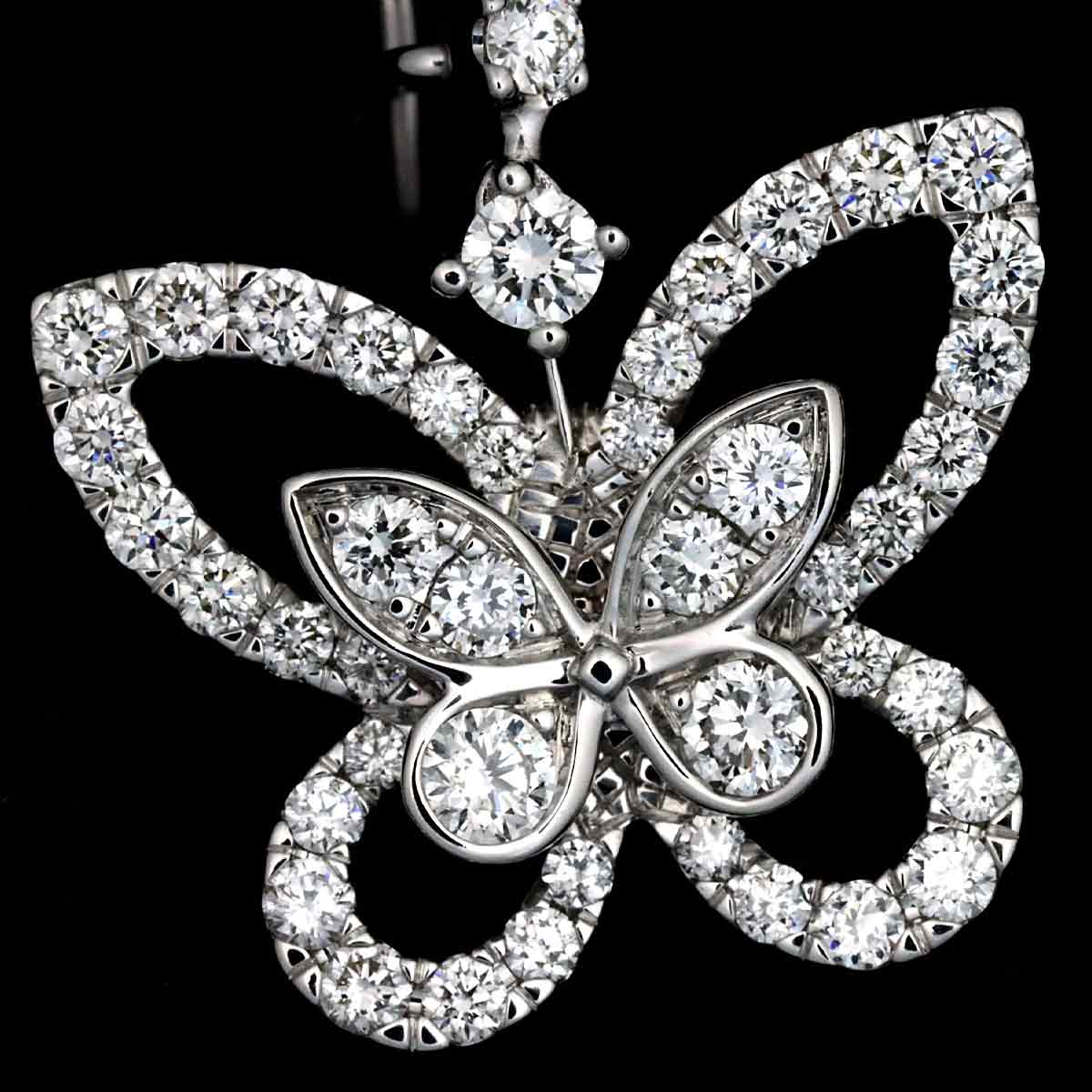 Butterfly Diamond Drop Earrings Pierced 18K WG 750