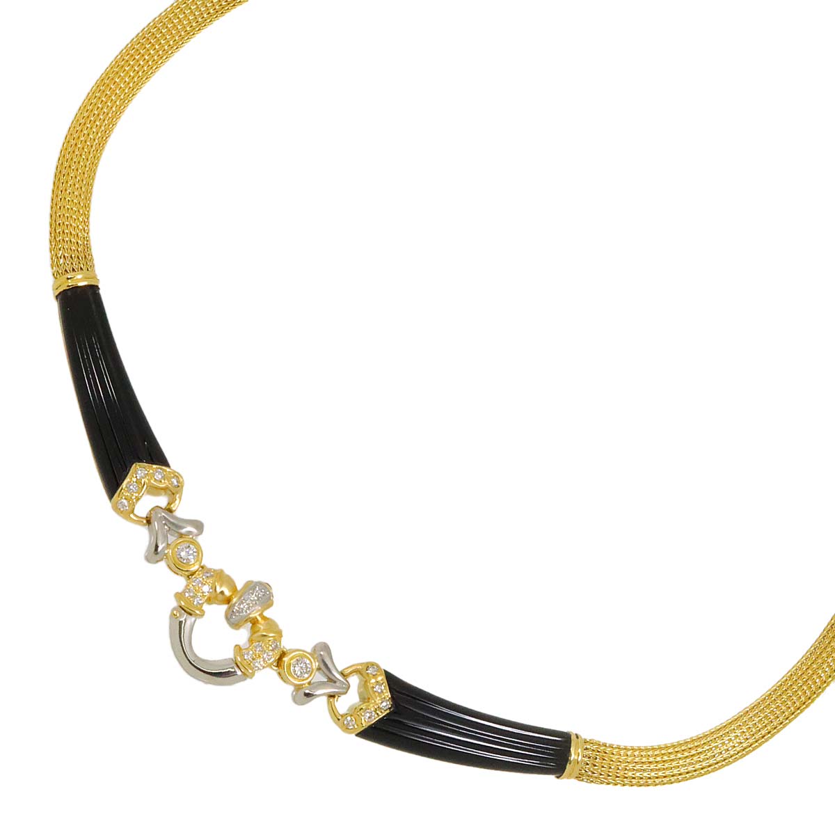 Diamond 0.38ct Sapphire 0.05ct Onyx Necklace Pt 18K YG