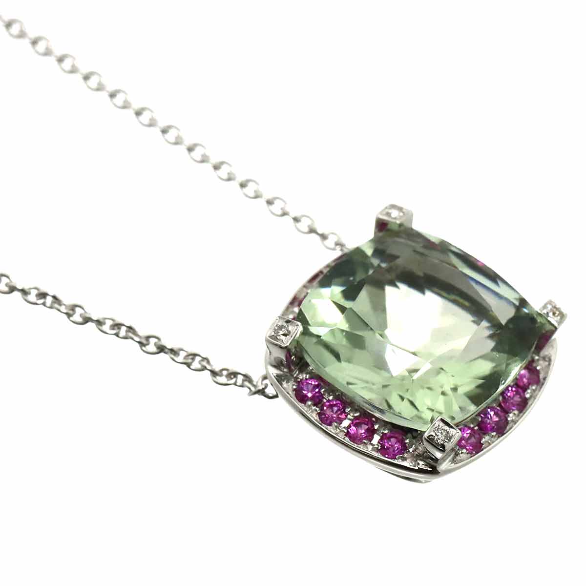Quartz Sapphire Diamond Necklace 18K WG 750