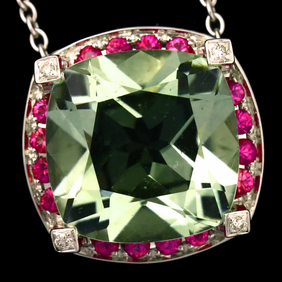 Quartz Sapphire Diamond Necklace 18K WG 750