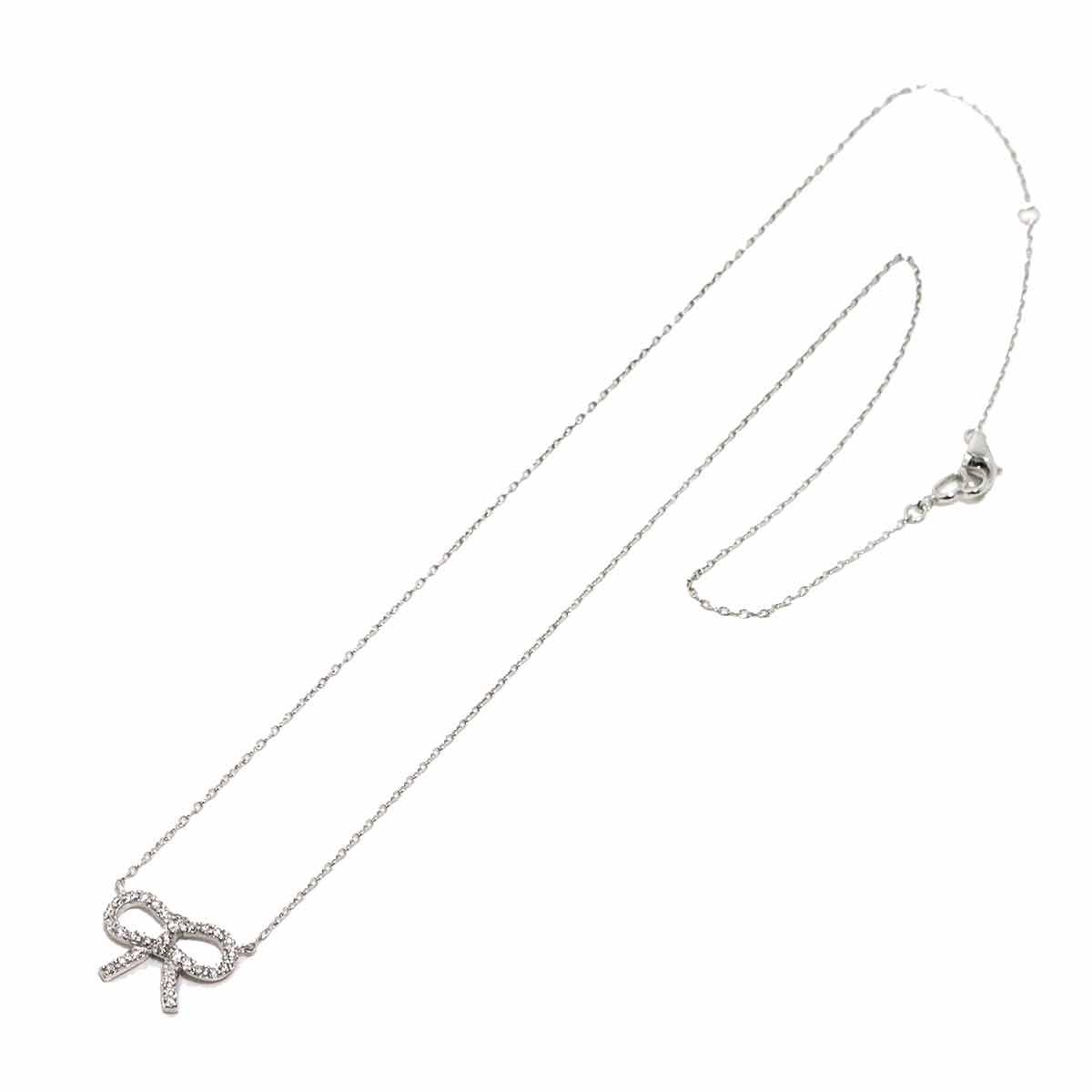 Ribbon motif Diamond 0.25ct Necklace 18K WG 750
