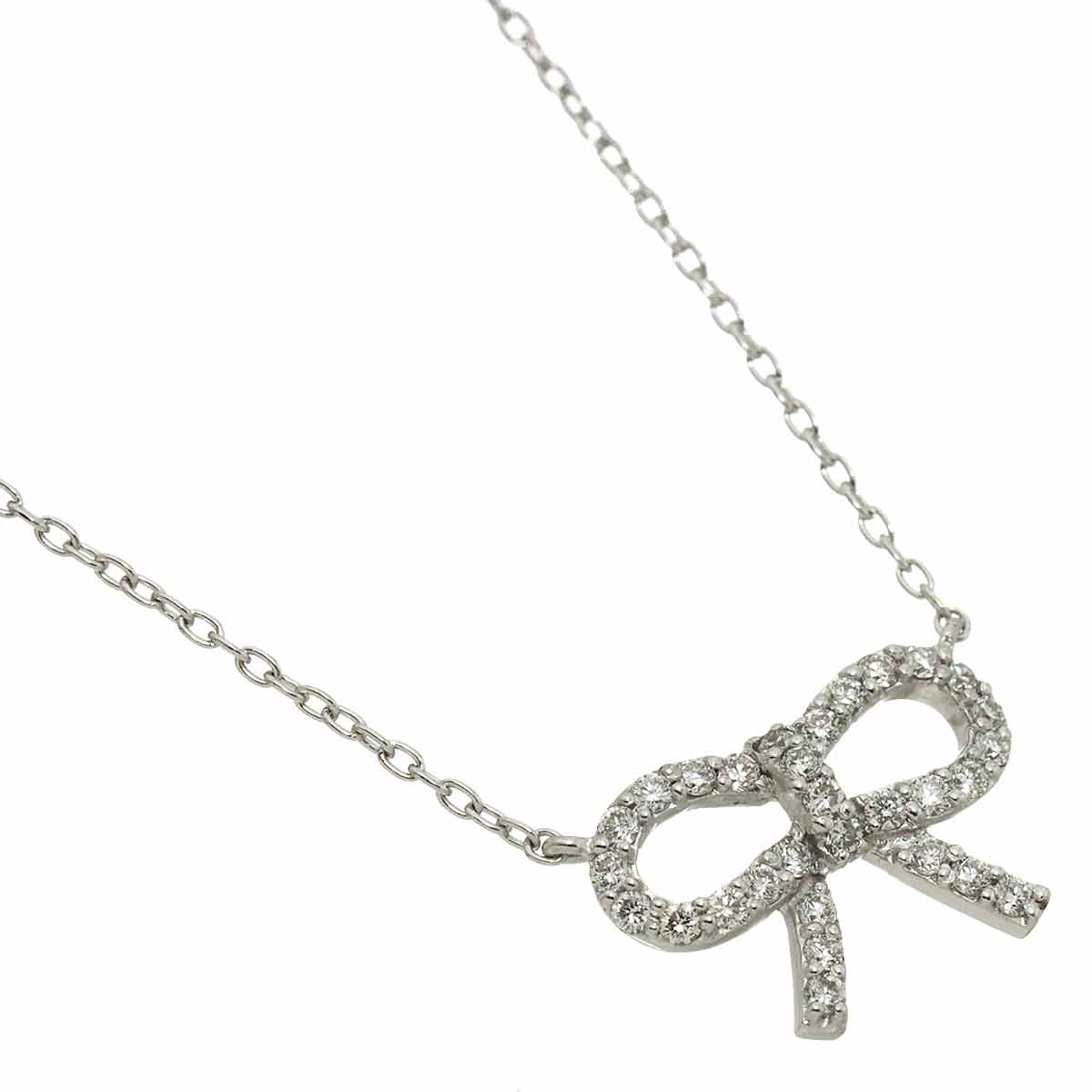 Ribbon motif Diamond 0.25ct Necklace 18K WG 750