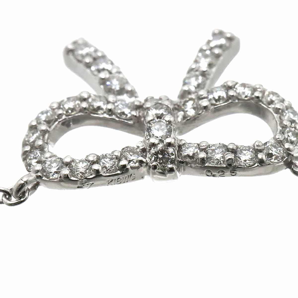 Ribbon motif Diamond 0.25ct Necklace 18K WG 750