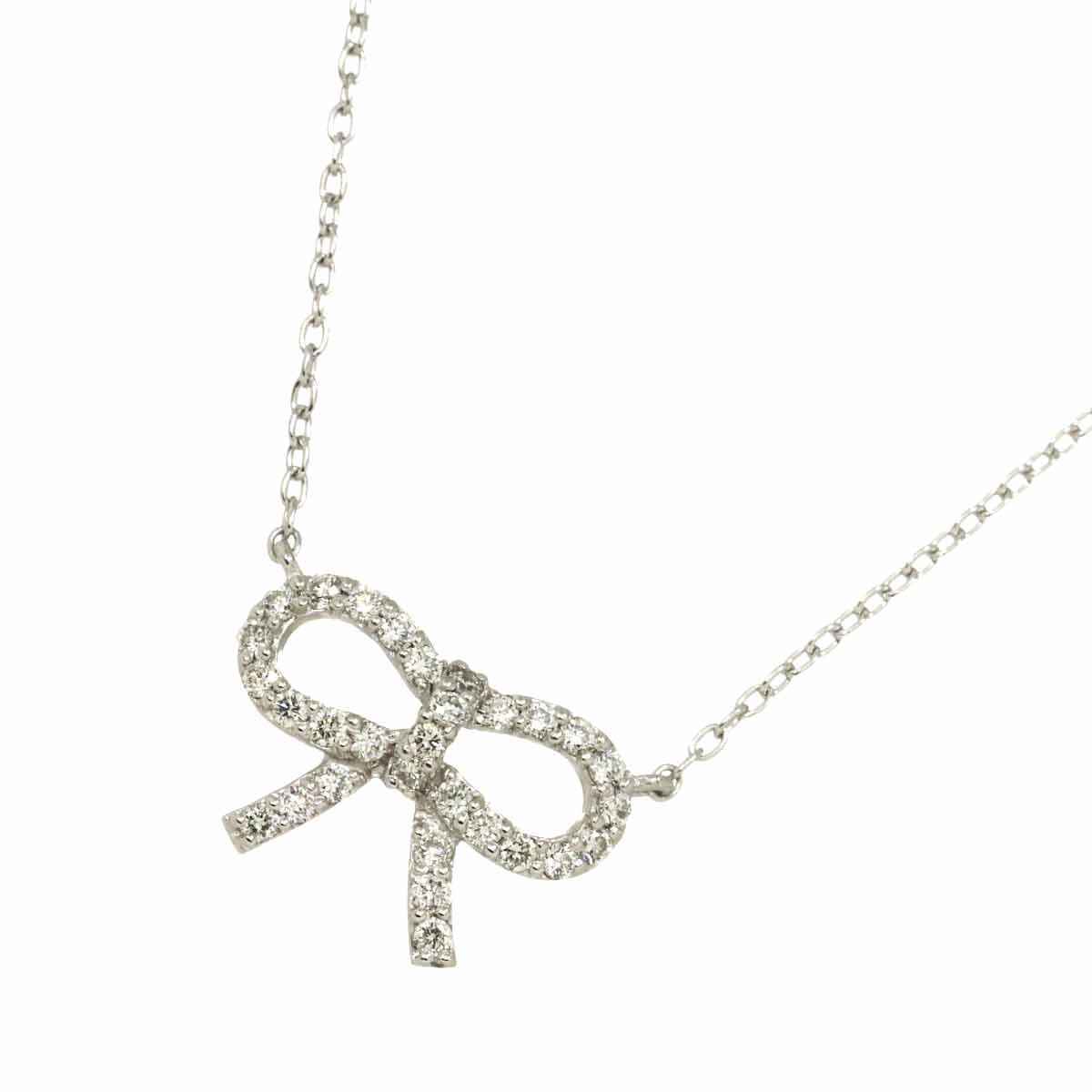 Ribbon motif Diamond 0.25ct Necklace 18K WG 750