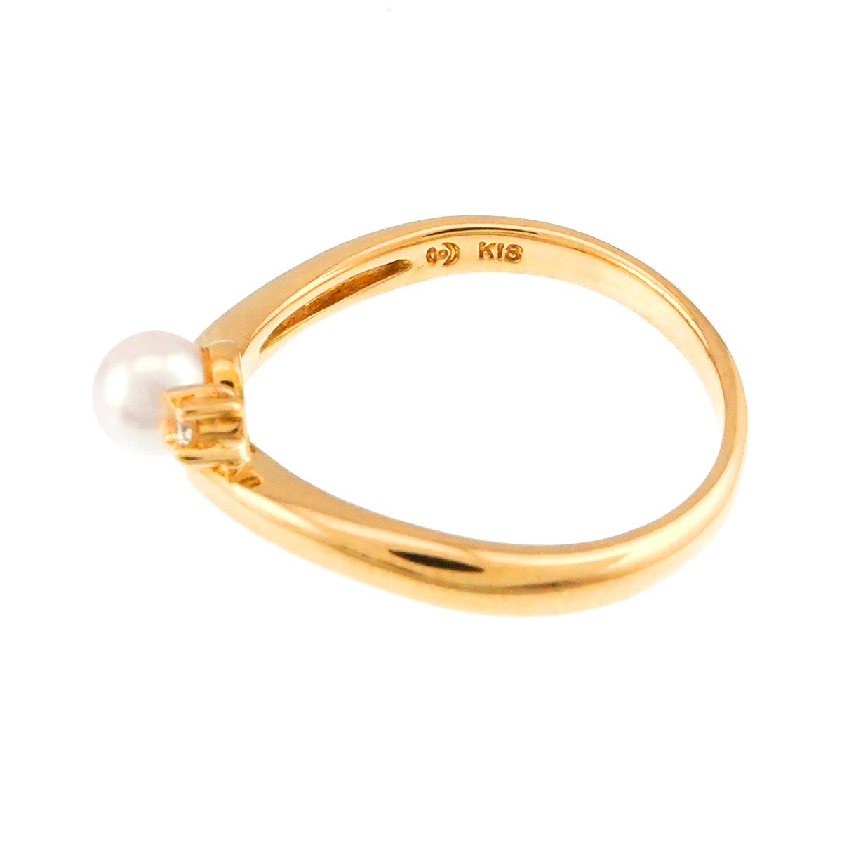 Akoya pearl 4.0mm Diamond 0.01ct Ring 18K YG 750 5.25(US)