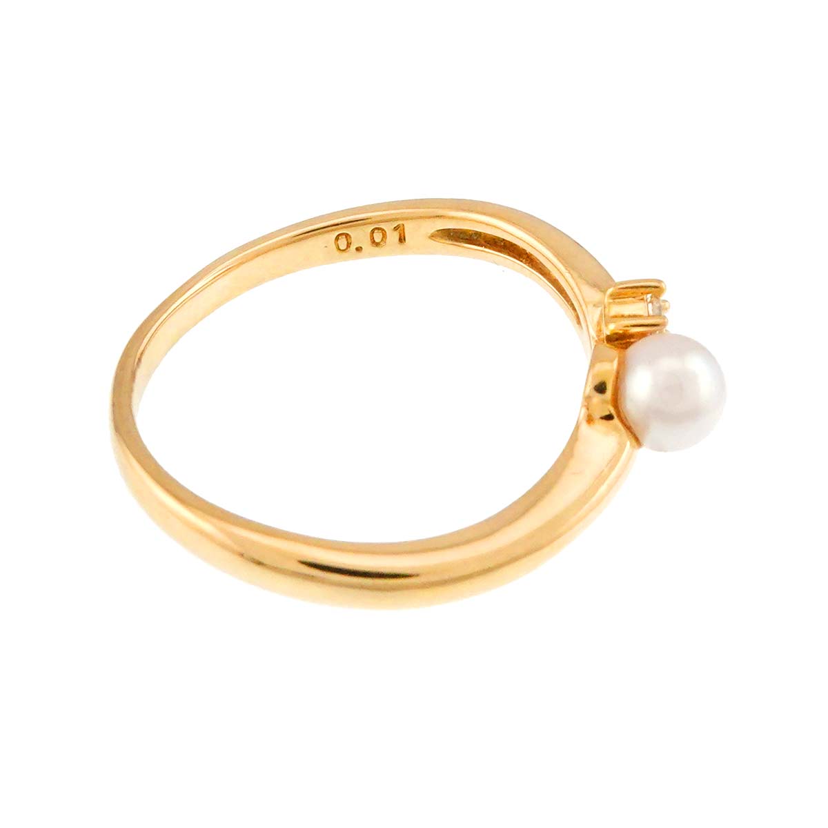 Akoya pearl 4.0mm Diamond 0.01ct Ring 18K YG 750 5.25(US)