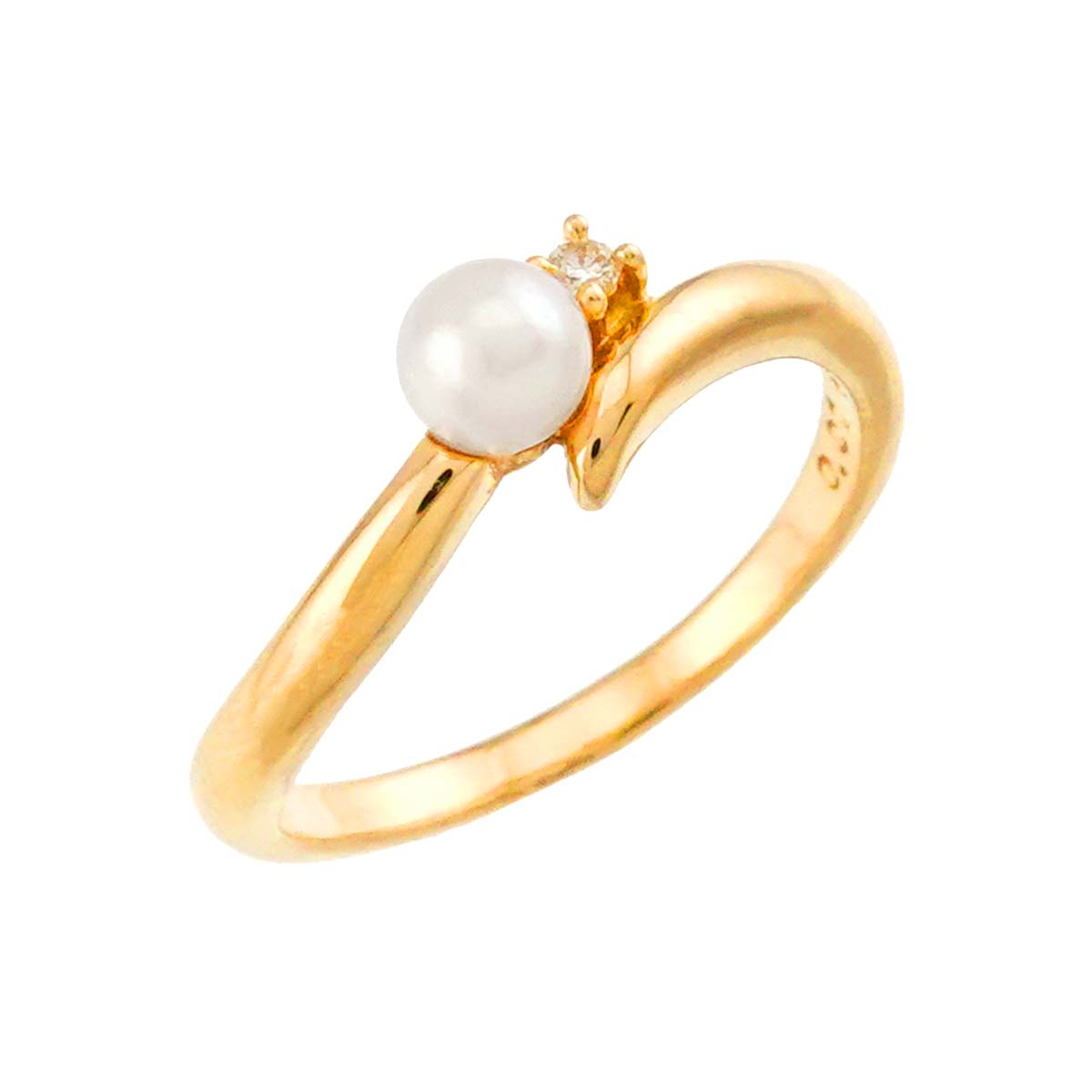 Akoya pearl 4.0mm Diamond 0.01ct Ring 18K YG 750 5.25(US)