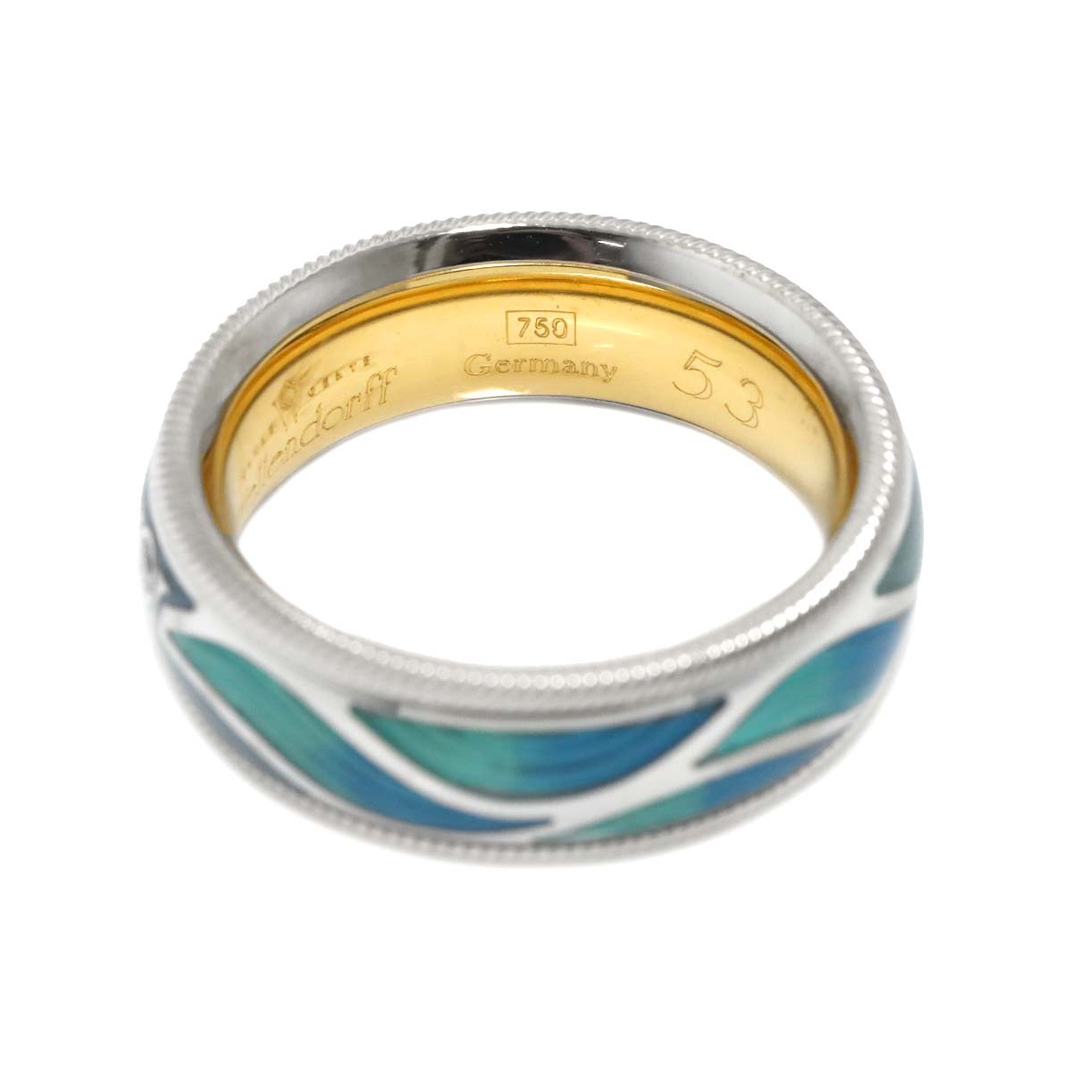 Wave Enamel Diamond Ring 18K WG YG 750 size53 6.25-6.5(US)