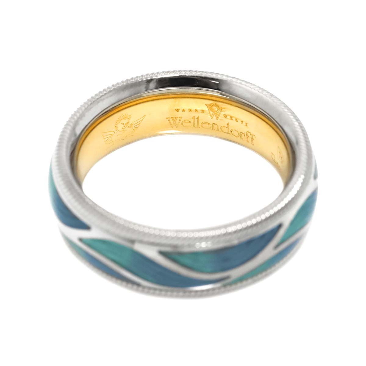 Wave Enamel Diamond Ring 18K WG YG 750 size53 6.25-6.5(US)