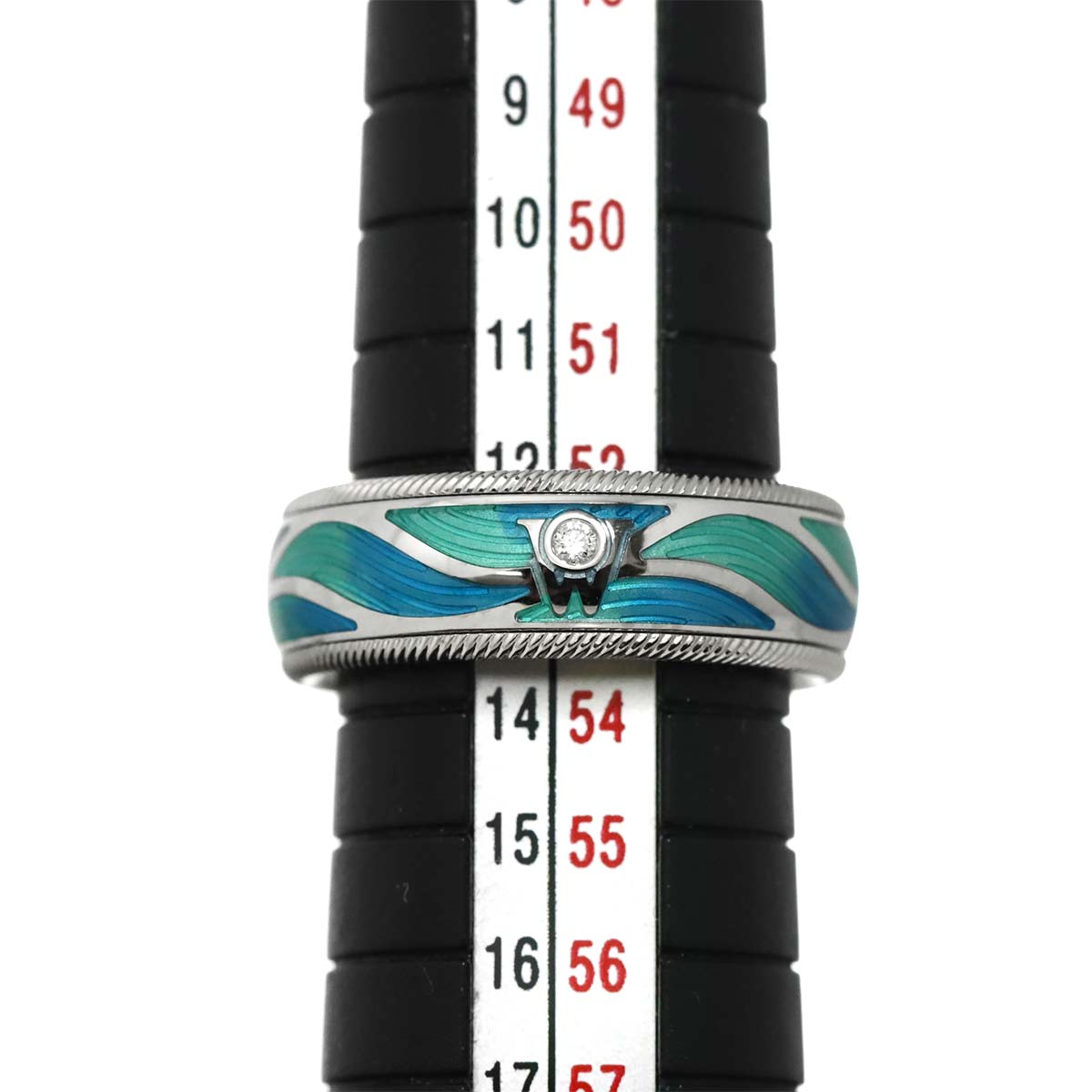 Wave Enamel Diamond Ring 18K WG YG 750 size53 6.25-6.5(US)