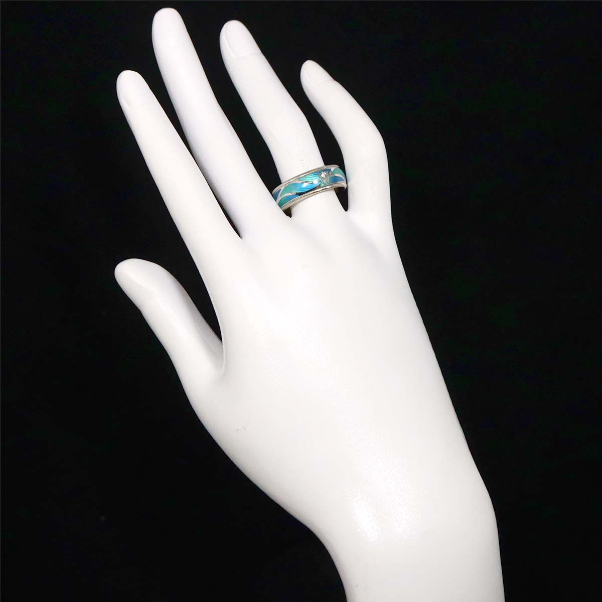 Wave Enamel Diamond Ring 18K WG YG 750 size53 6.25-6.5(US)