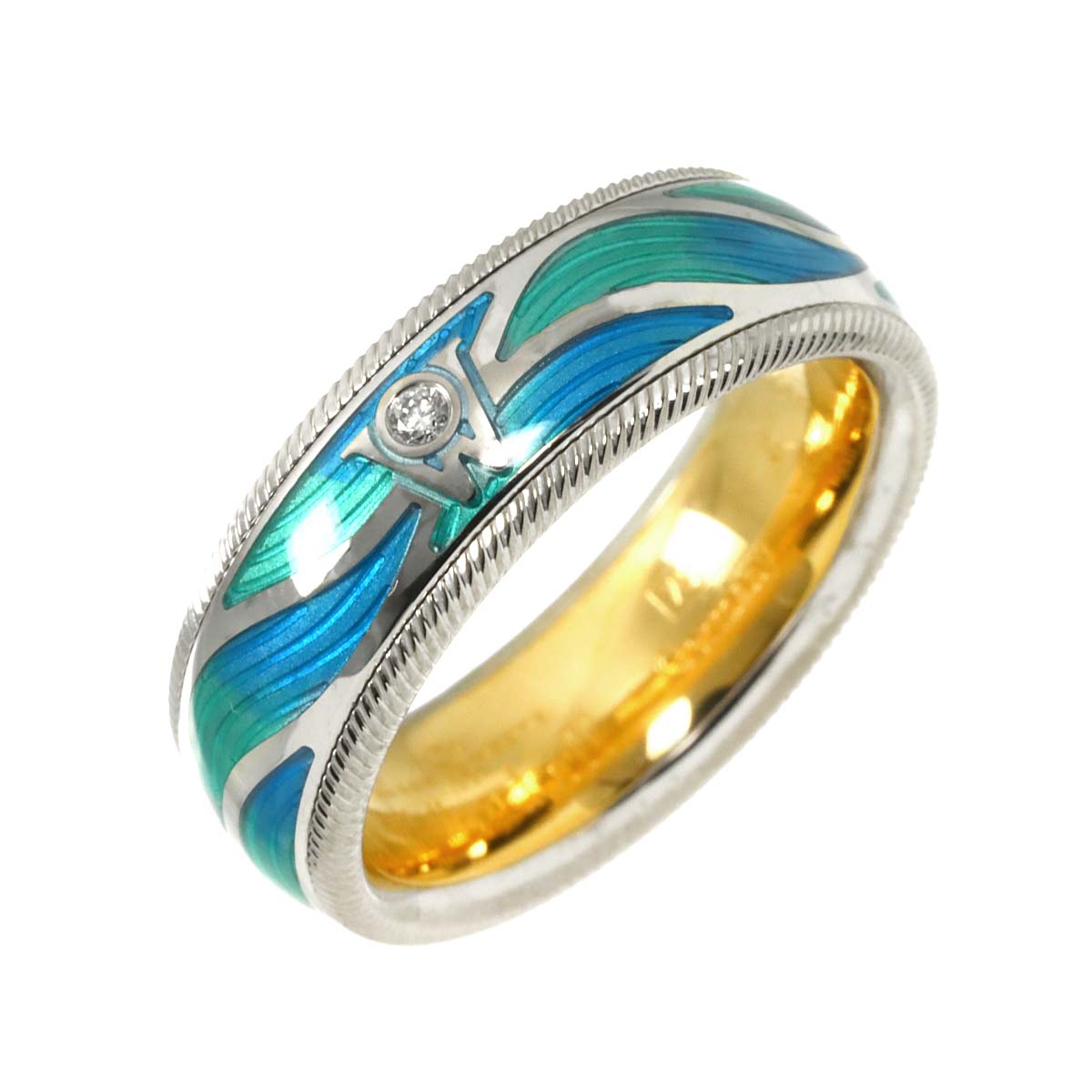 Wave Enamel Diamond Ring 18K WG YG 750 size53 6.25-6.5(US)
