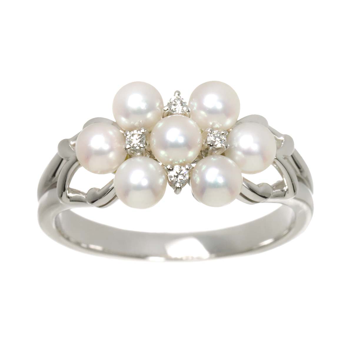 Baby Pearl 3.7mm Diamond Ring 18K WG 750 size7.25(US)