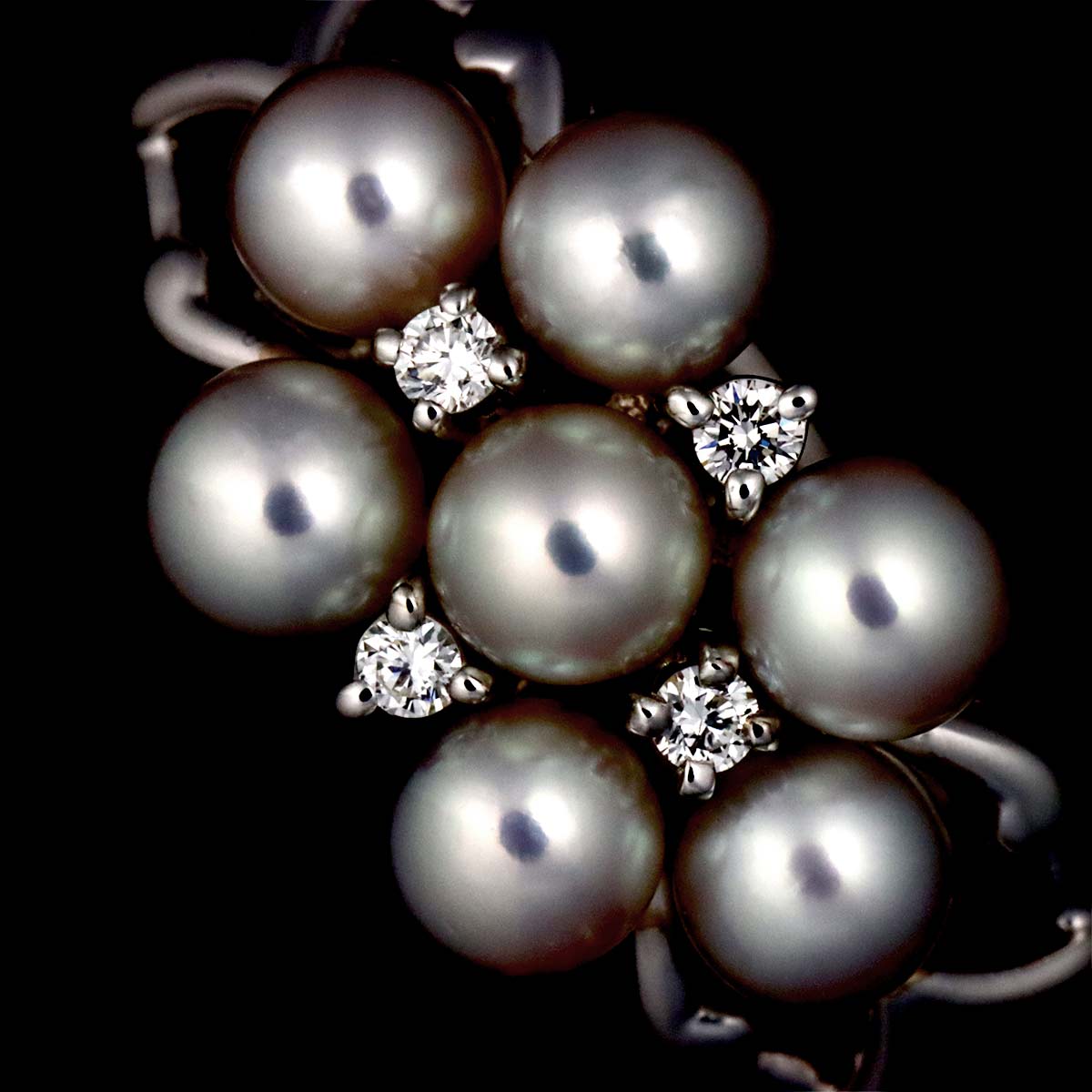 Baby Pearl 3.7mm Diamond Ring 18K WG 750 size7.25(US)