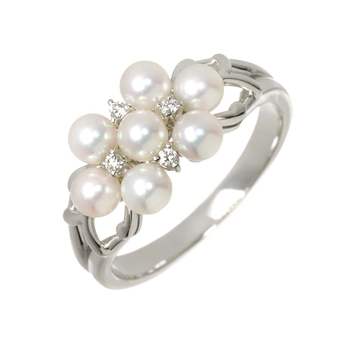Baby Pearl 3.7mm Diamond Ring 18K WG 750 size7.25(US)