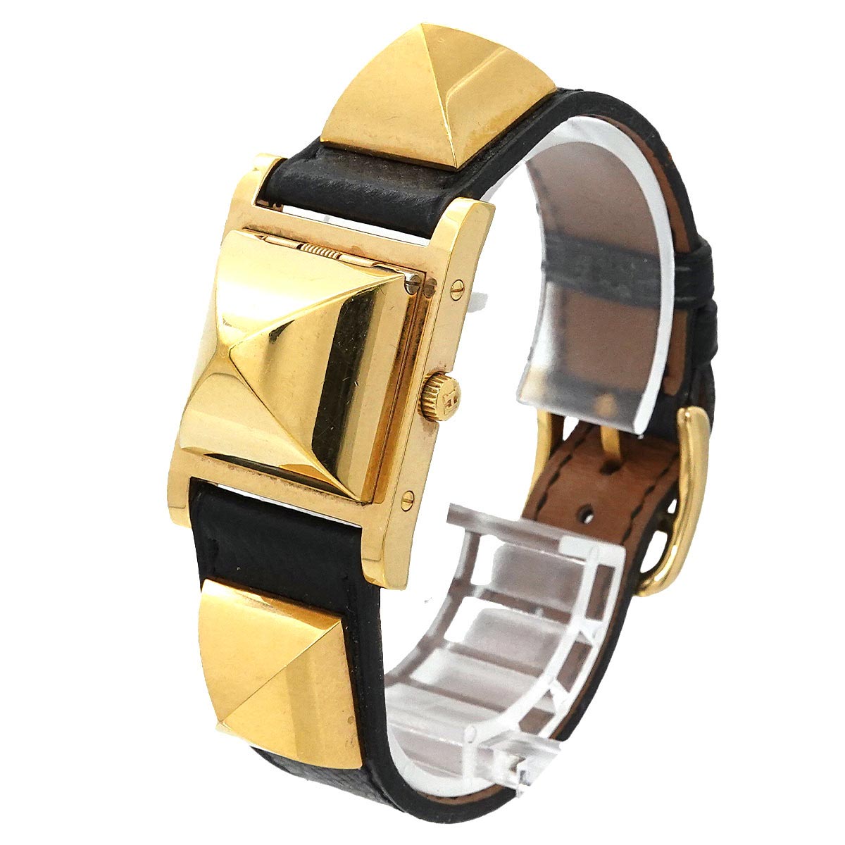 Medor Vintage pyramid Gold studs Quartz White Dial Ladies