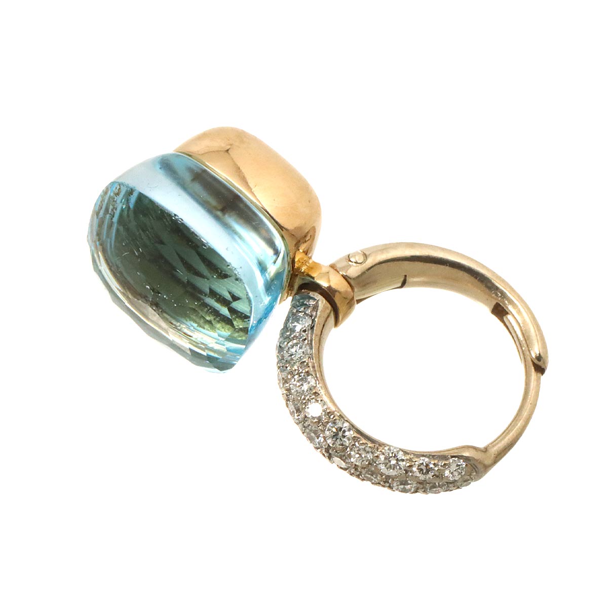 BlueTopaz Diamond Earring Pierced 18K PG 750 One Piece only