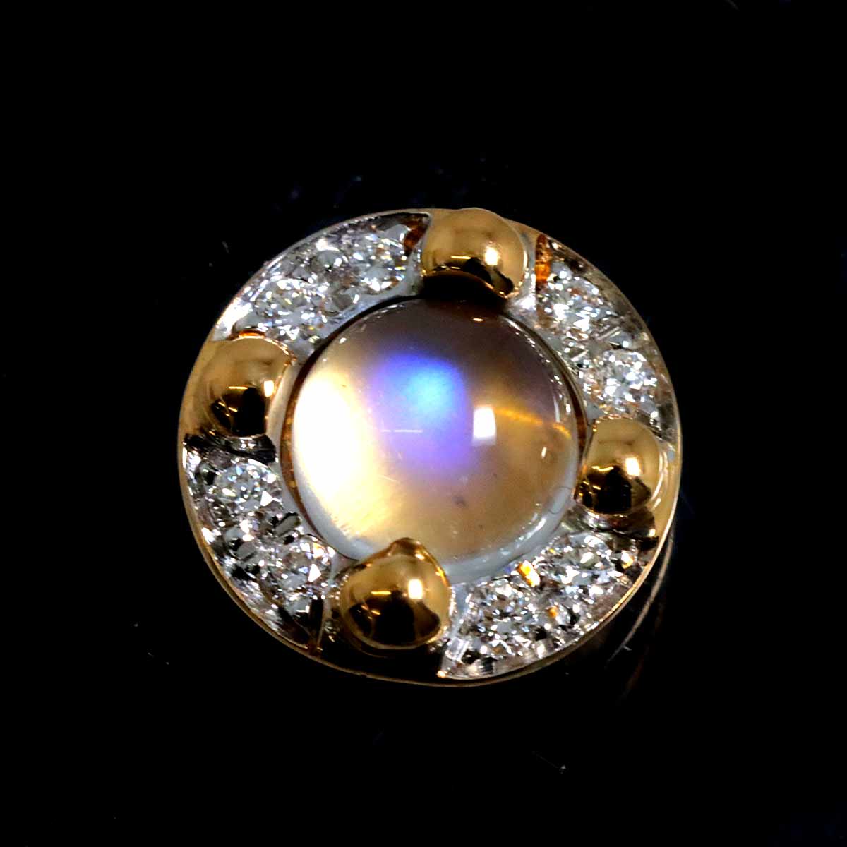 Moonstone Diamond Earrings Pierced 18K Pink Gold 750