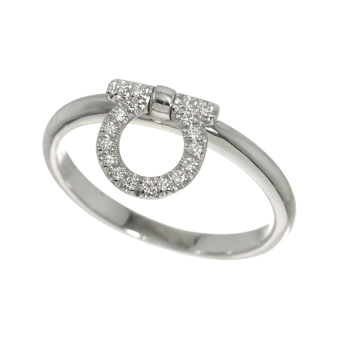 Gancini Diamond Ring 18K WG 750 size7.5-7.75(US)