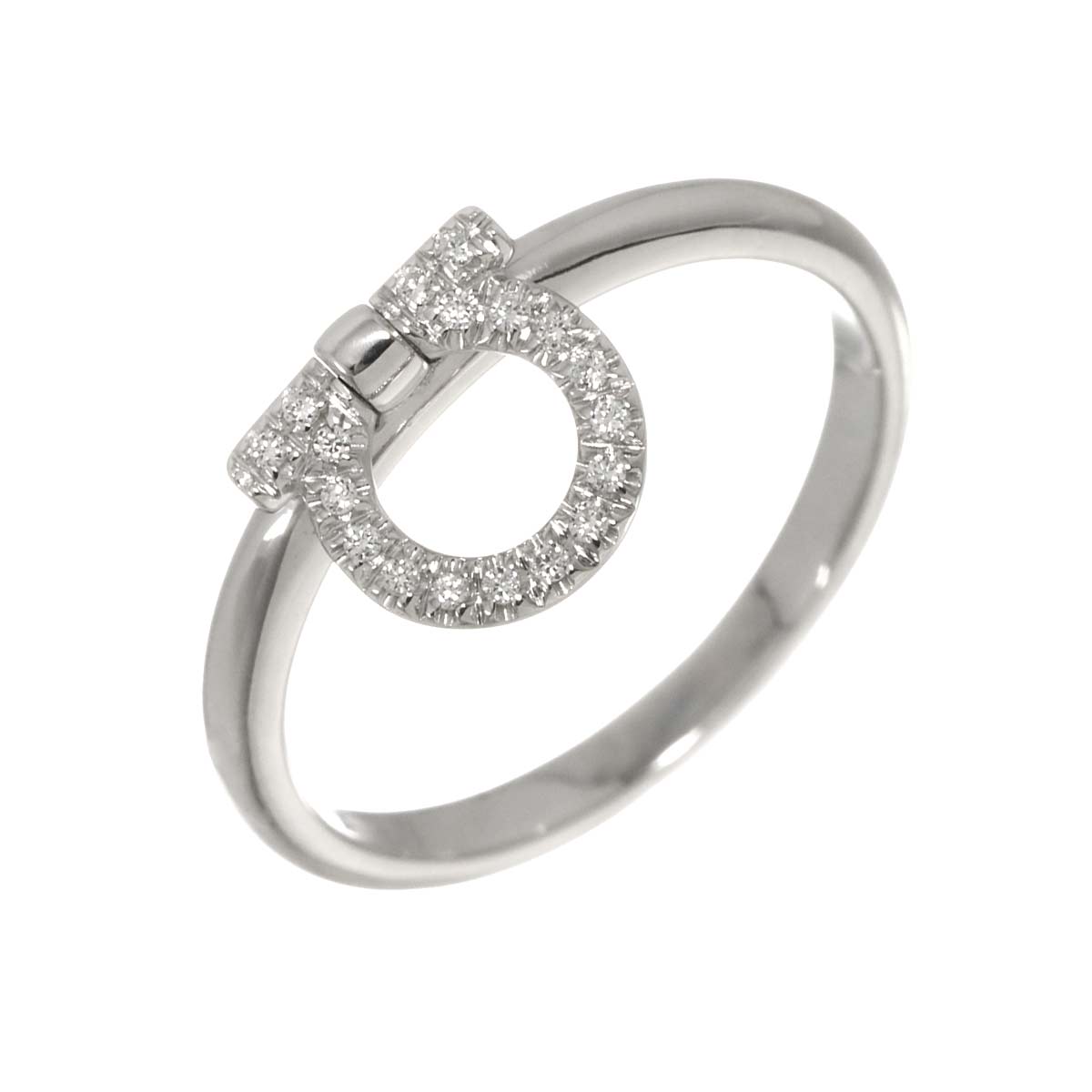 Gancini Diamond Ring 18K WG 750 size7.5-7.75(US)