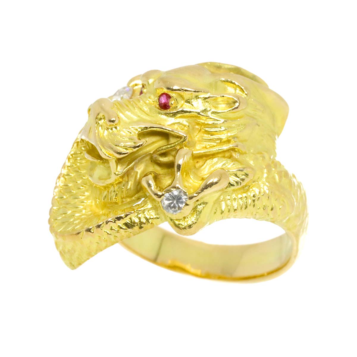 Diamond Ruby Ring 18K YG Yellow Gold 750 Size7.25-7.5(US)