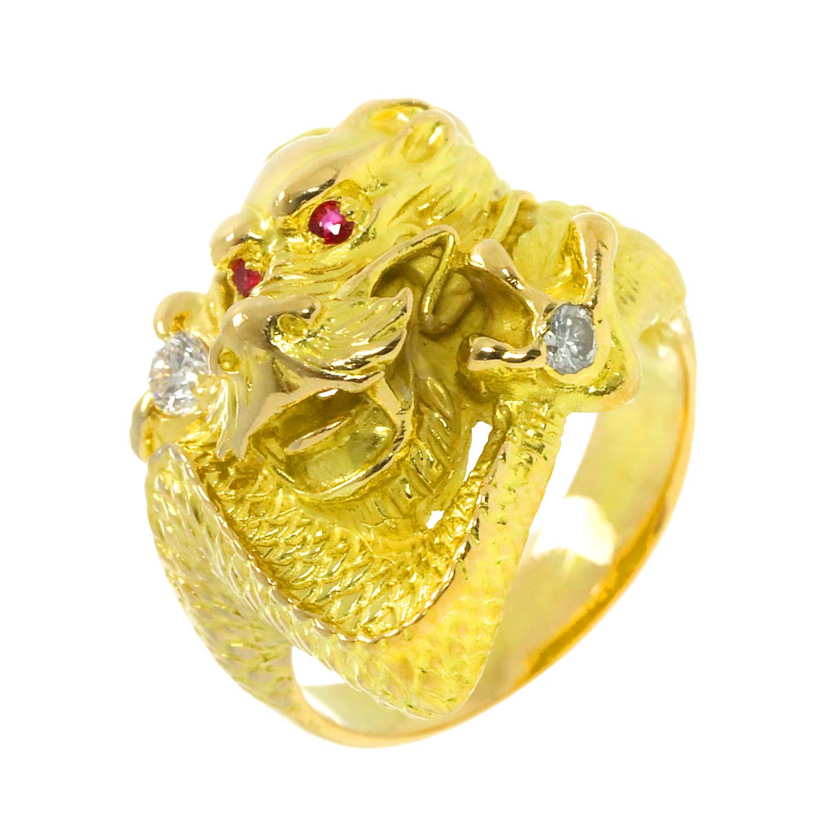 Diamond Ruby Ring 18K YG Yellow Gold 750 Size7.25-7.5(US)