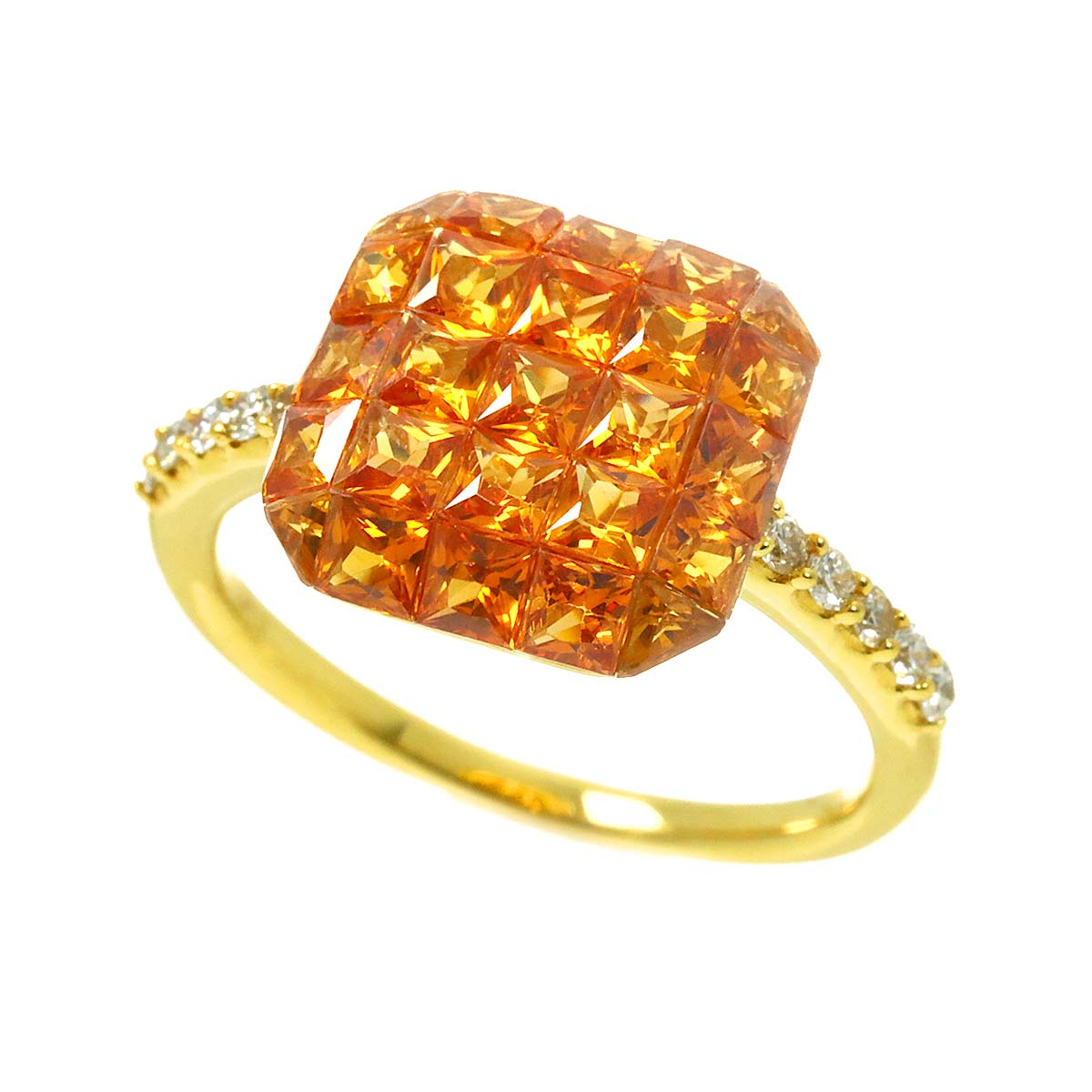 Garnet 1.92ct Diamond 0.14ct Ring 18K YG 750 Size6-6.25(US)