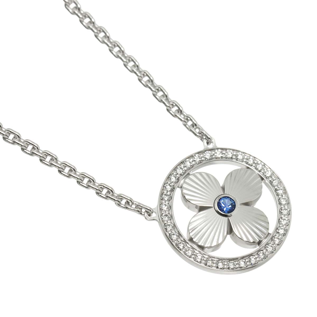Pendentif Sapphire Diamond Necklace 18K WG 750
