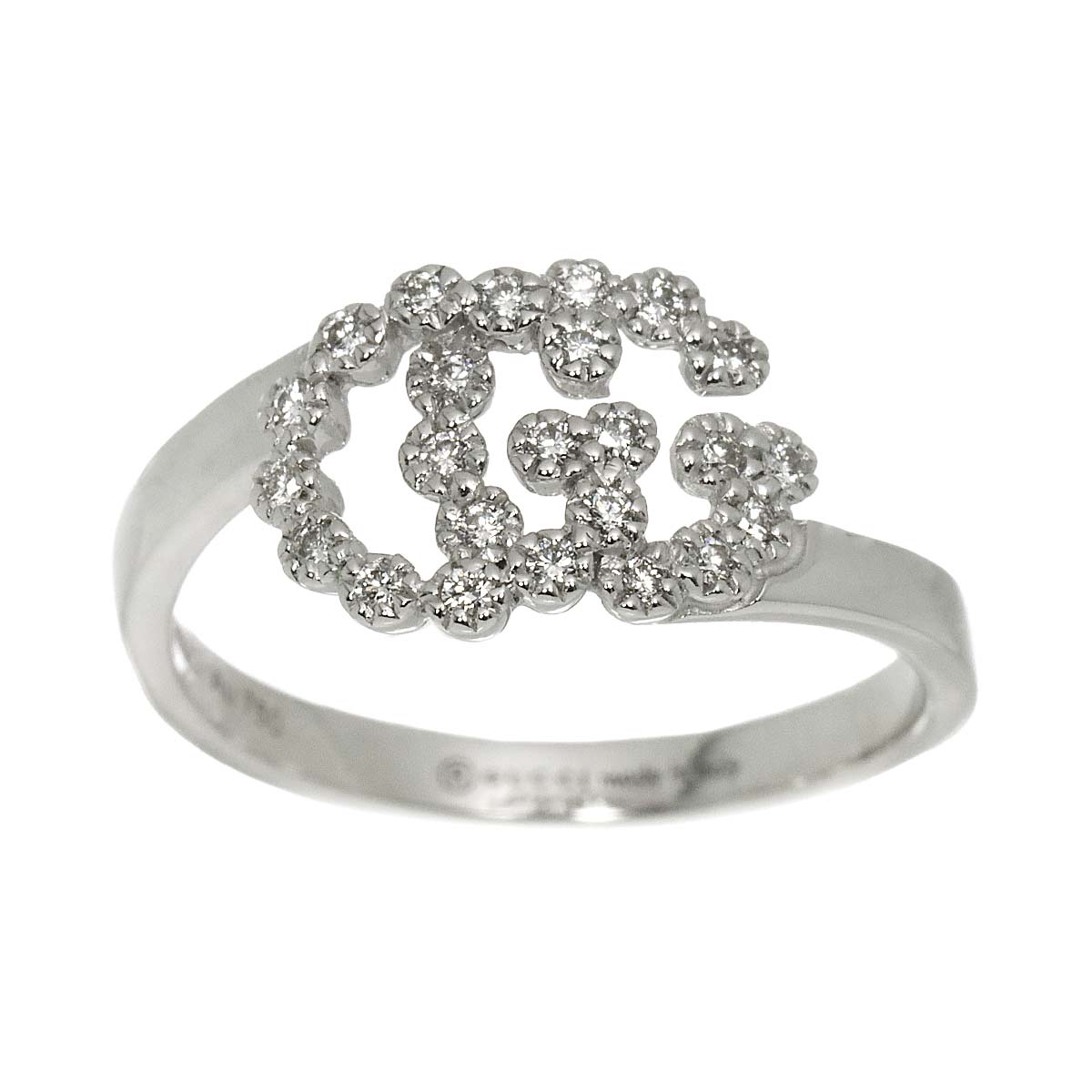 GG Logo Ring Diamond 18K K18 WG 750 size7 4(US)