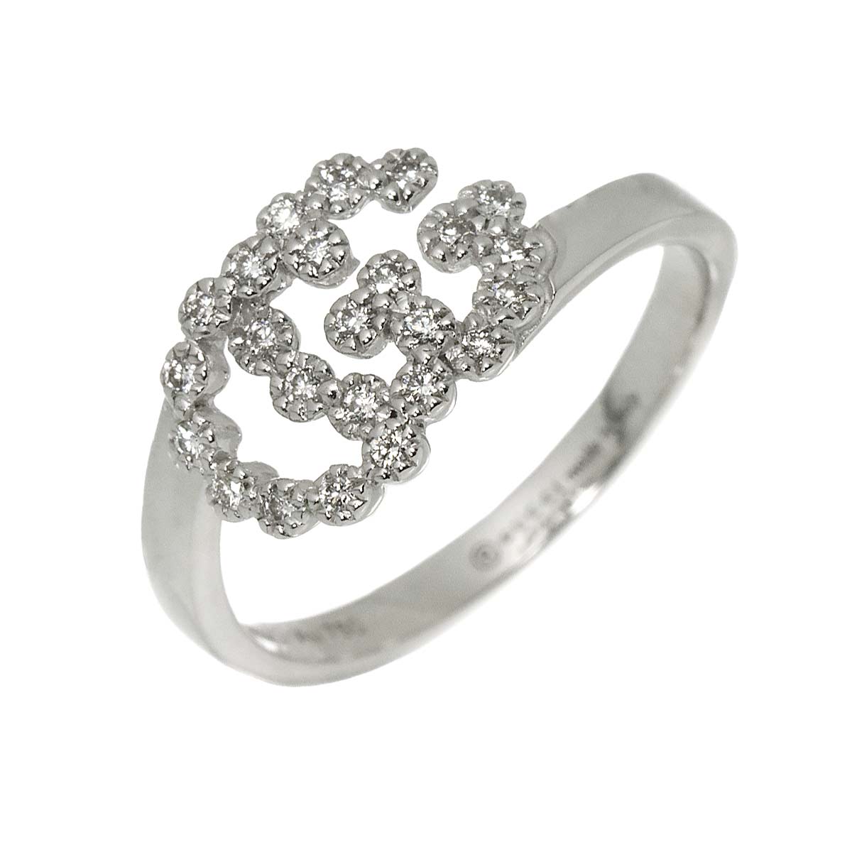 GG Logo Ring Diamond 18K K18 WG 750 size7 4(US)