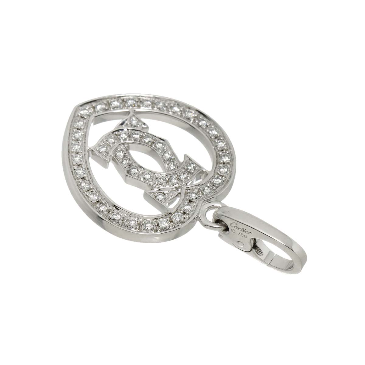 2C Heart Diamond Pendant Top Charm 18K White Gold 750