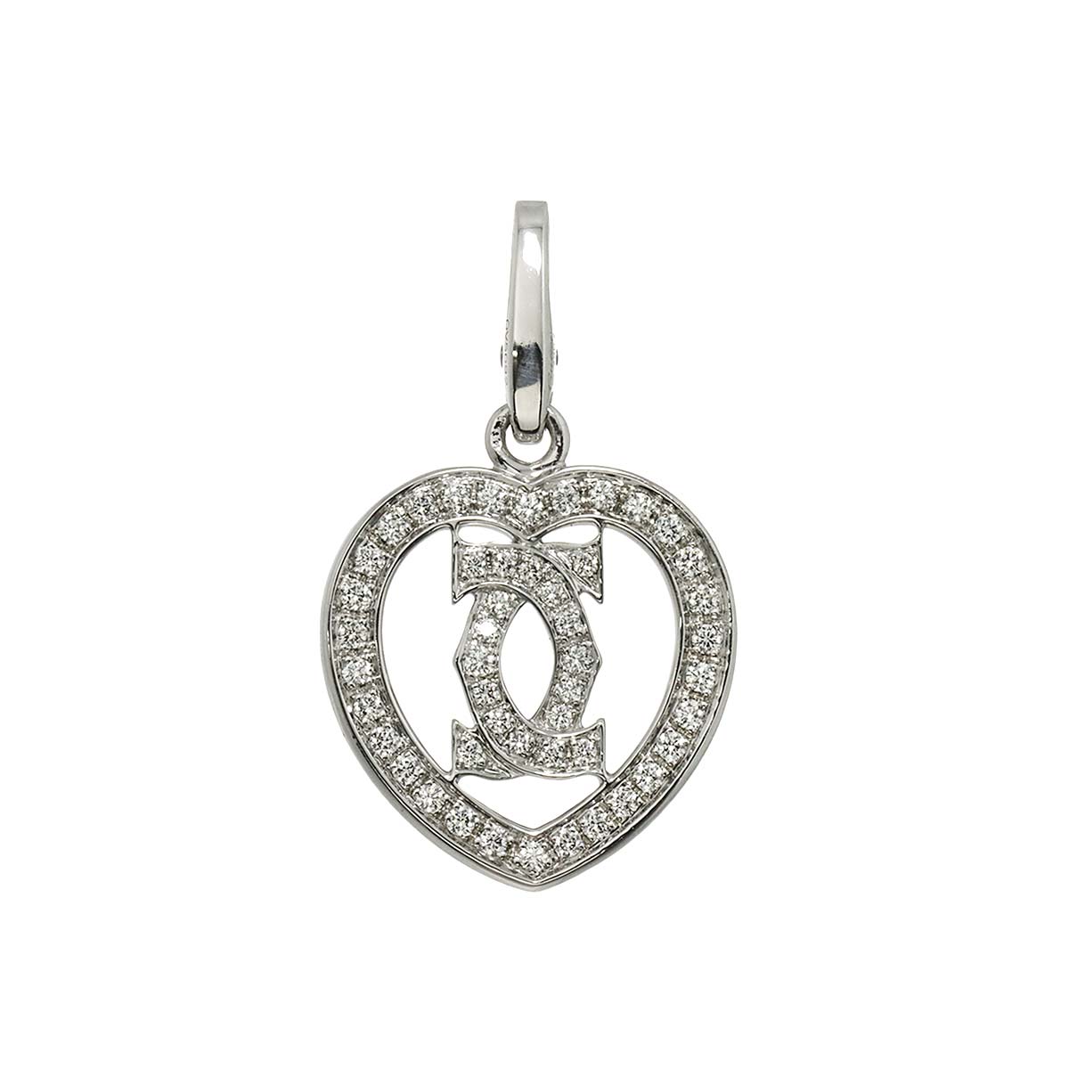 2C Heart Diamond Pendant Top Charm 18K White Gold 750